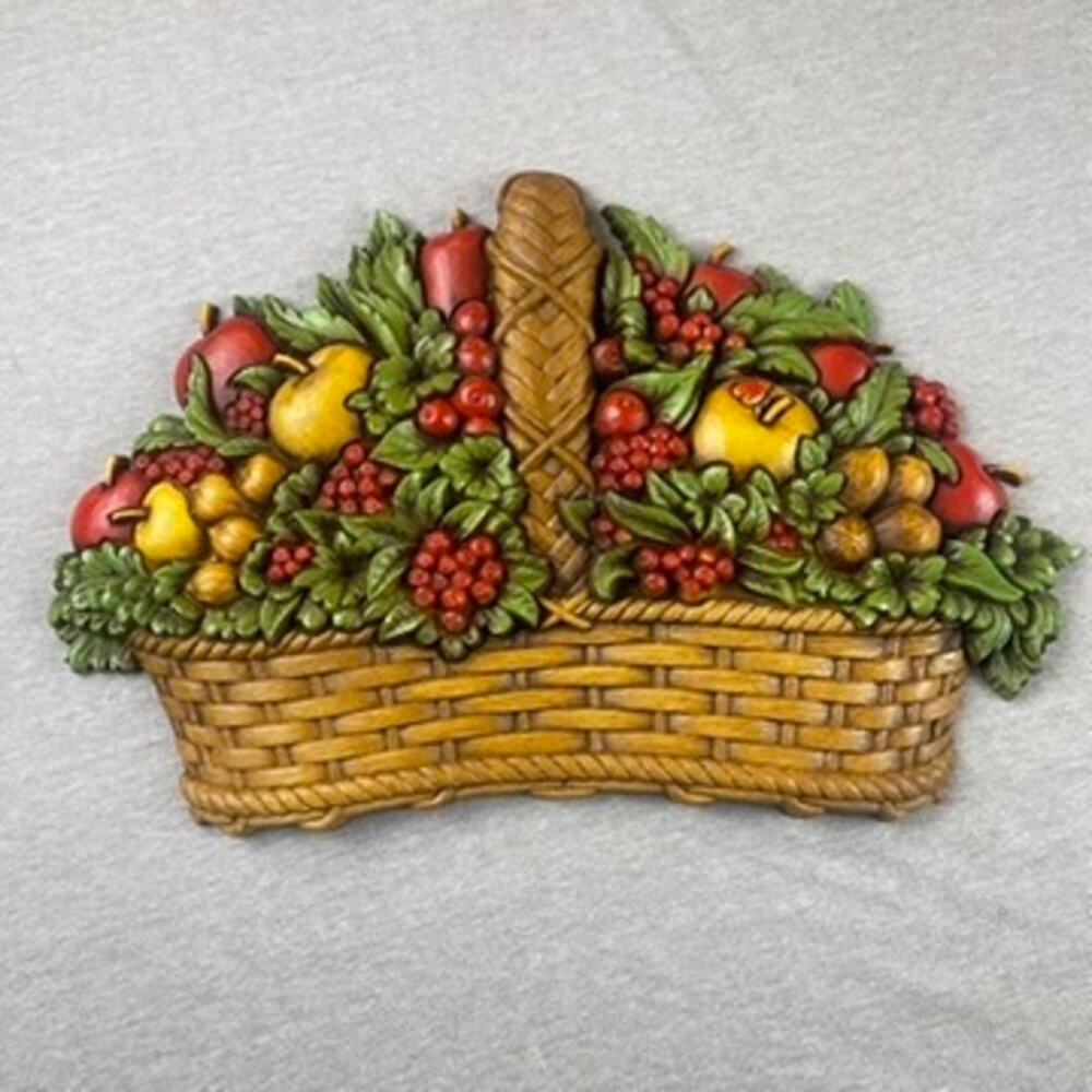 Vintage Homco Fruit Basket Wall Hanging Decor 1978s 70s